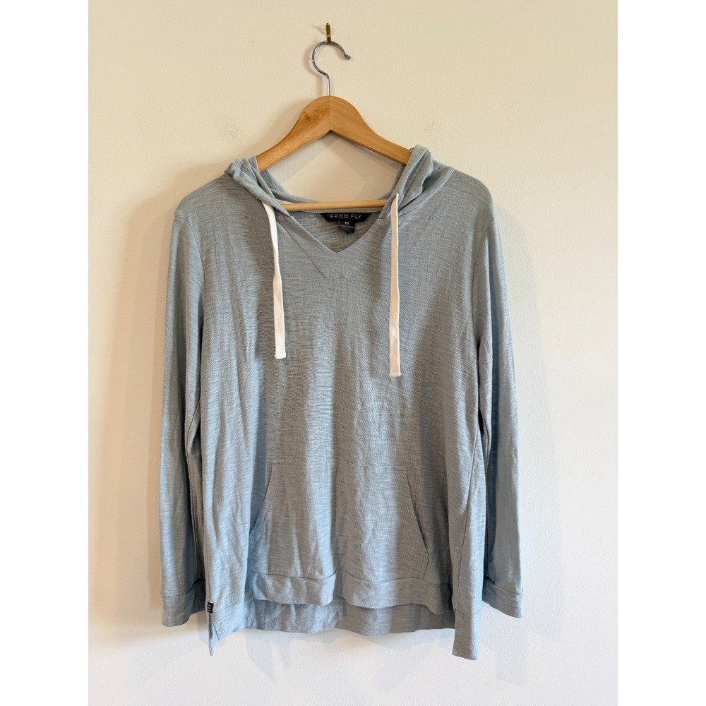Free Fly Bamboo Slub Hoodie Womens M Light Blue Lightweight Pockets